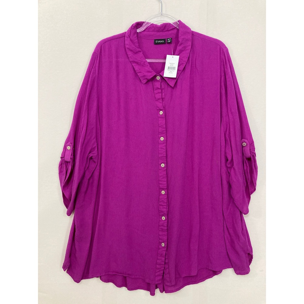 New Evans Tunic‎ Island Breeze size 26/28 Purple Wine Roll-Tab Sleeve Soft Flowy